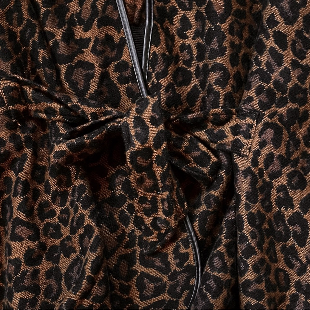 Cejon Women’s Leopard Print Tie Front Poncho With Faux-Leather Trim - Picture 5 of 9